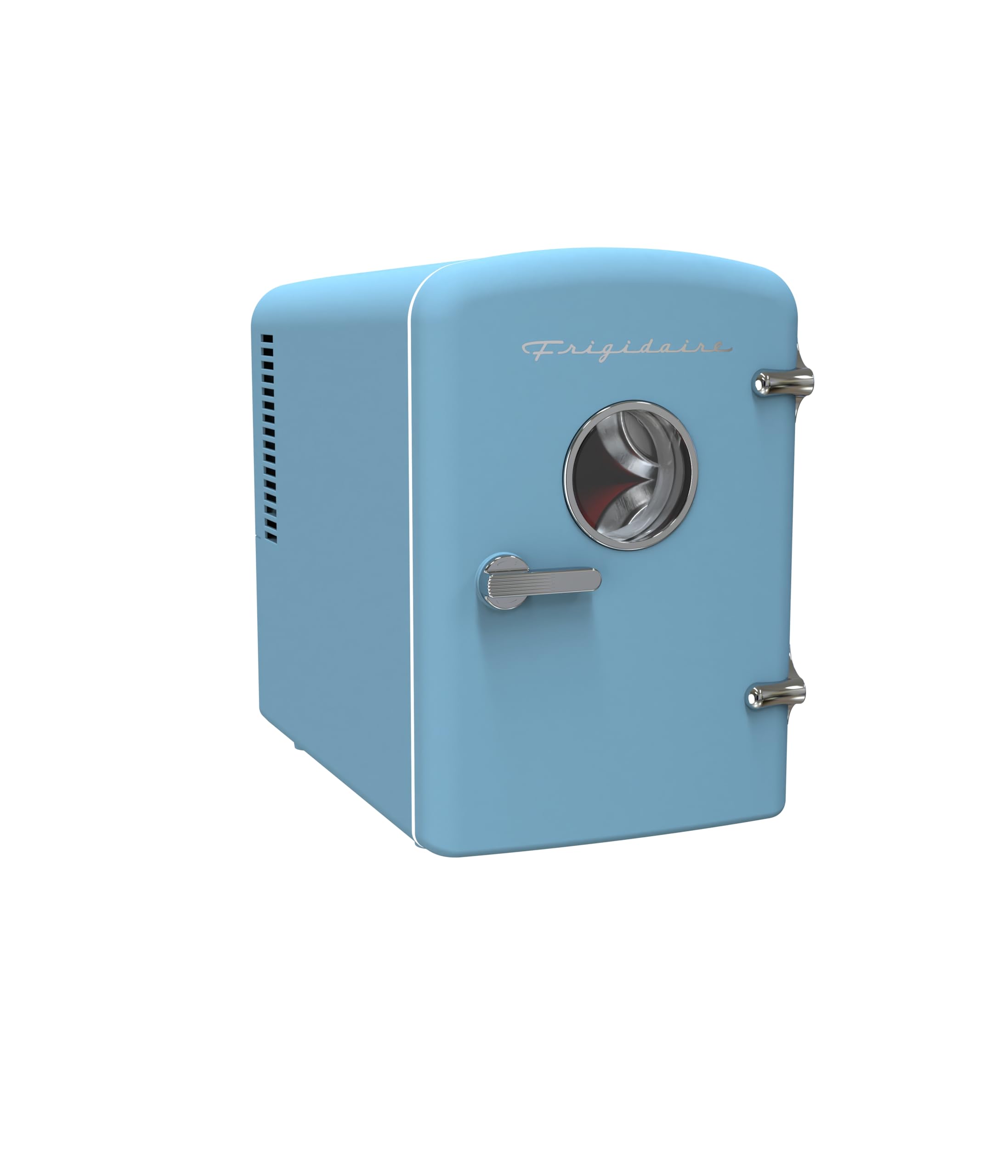 Frigidaire Retro Mini Fridge 6L capacity holds up to 9 cans.