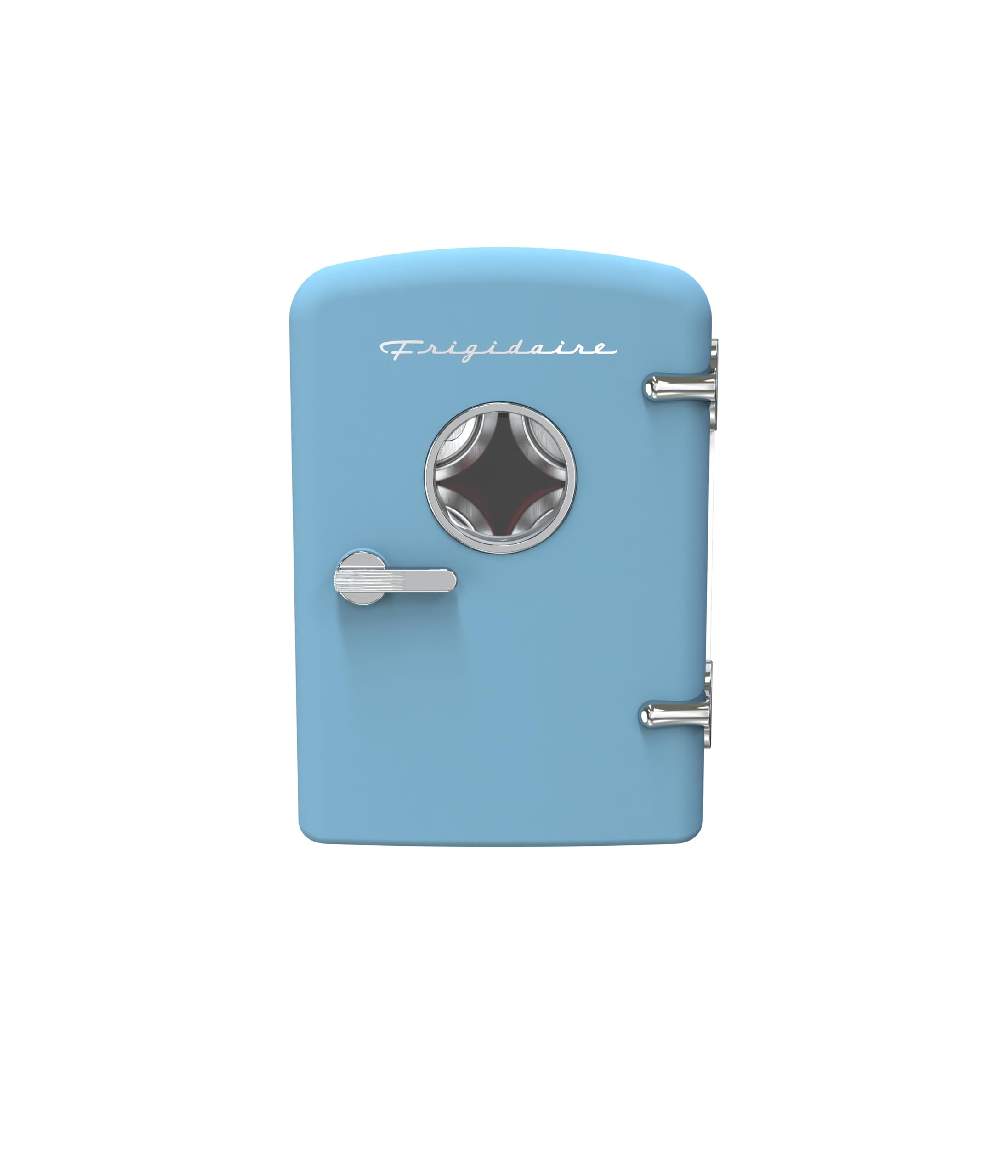 Frigidaire Retro Mini Fridge blue front view with compact design and style.