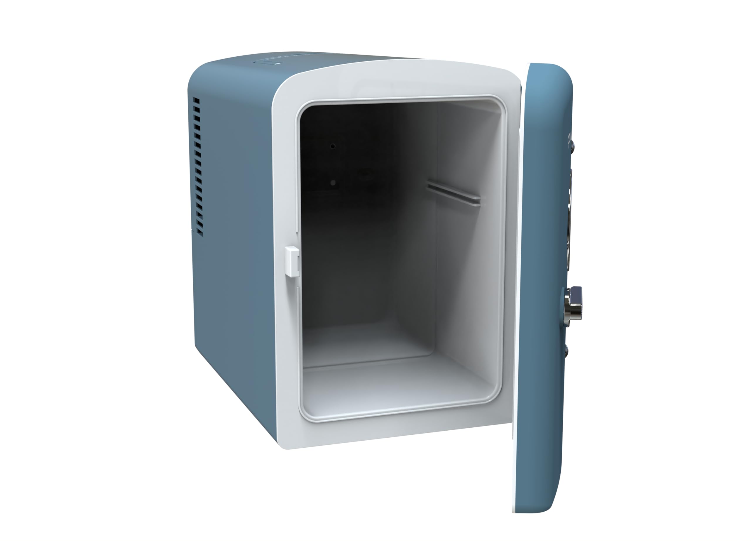 Frigidaire Retro Mini Fridge thermoelectric cooling for quiet operation.