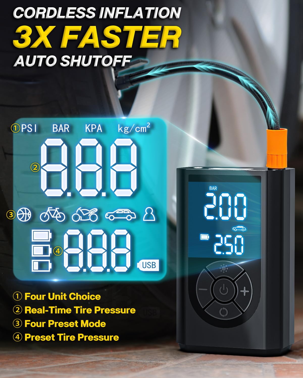 FRIWOLE air pump digital display shows precise pressure at a glance.