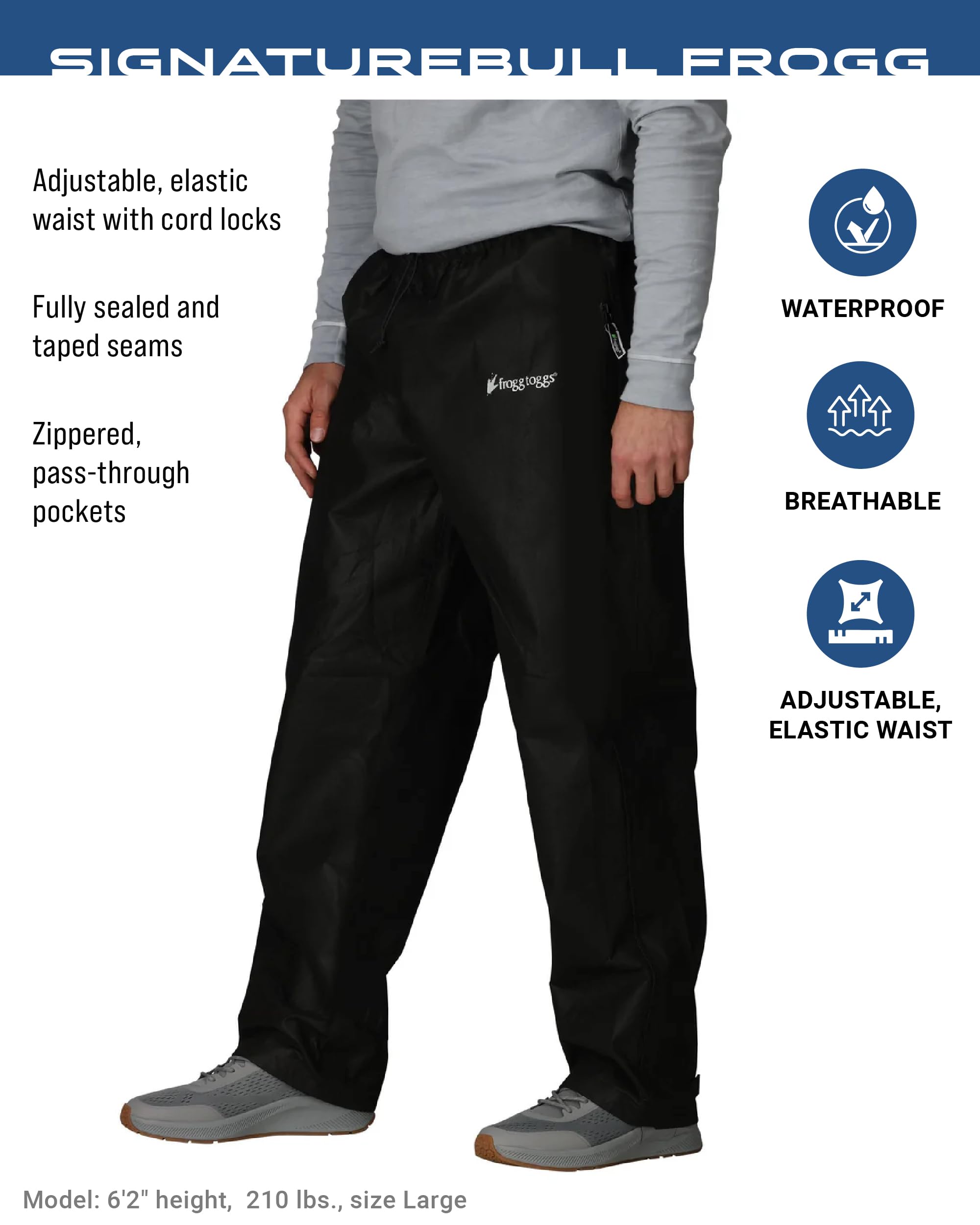 Elastic waist with cord lock on Frogg Toggs Bull Frogg Pant for secure wear