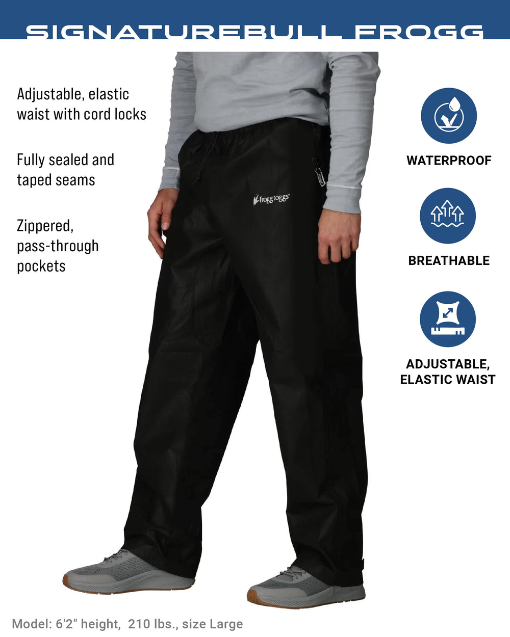 Elastic waist with cord lock on Frogg Toggs Bull Frogg Pant for secure wear