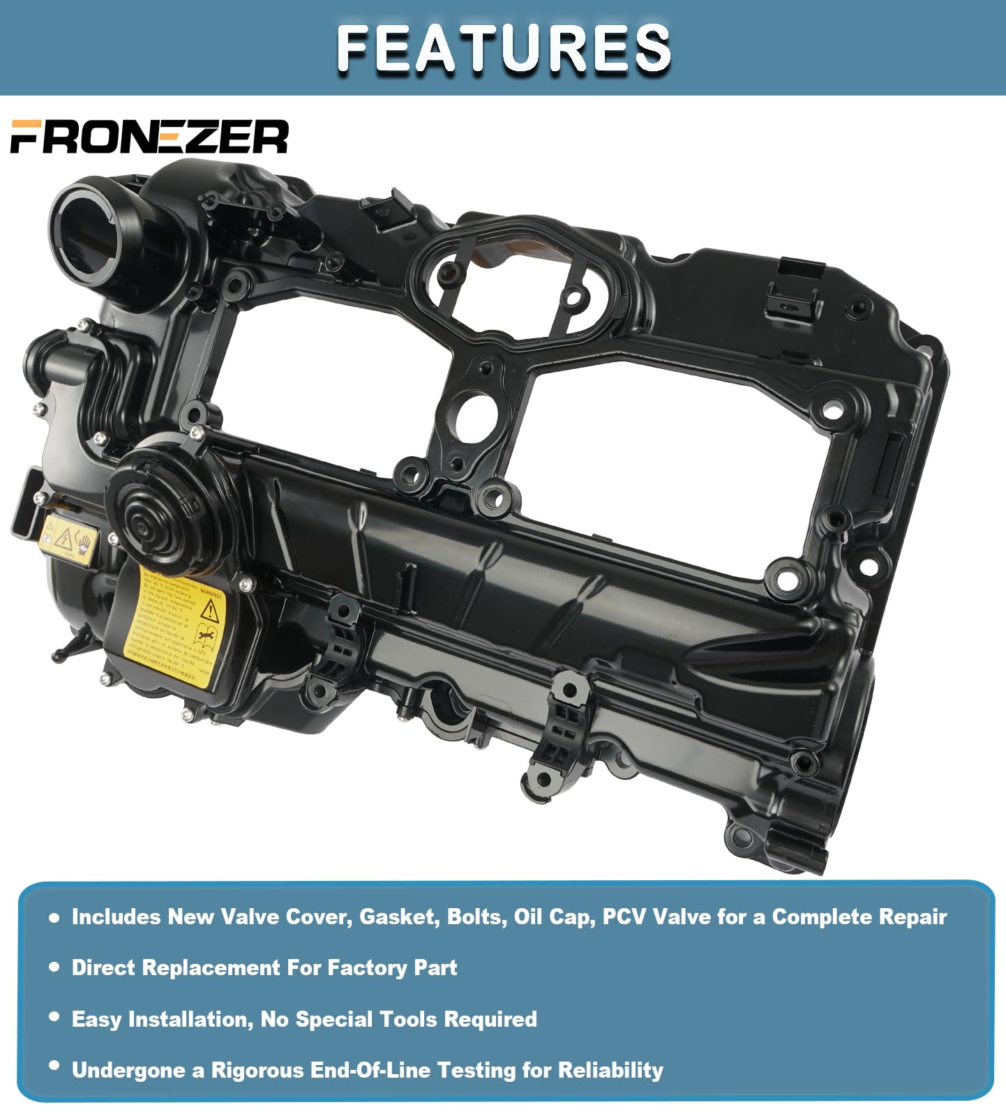 FRONEZER valve-cover gasket shown with bolts, designed to restore proper sealing.
