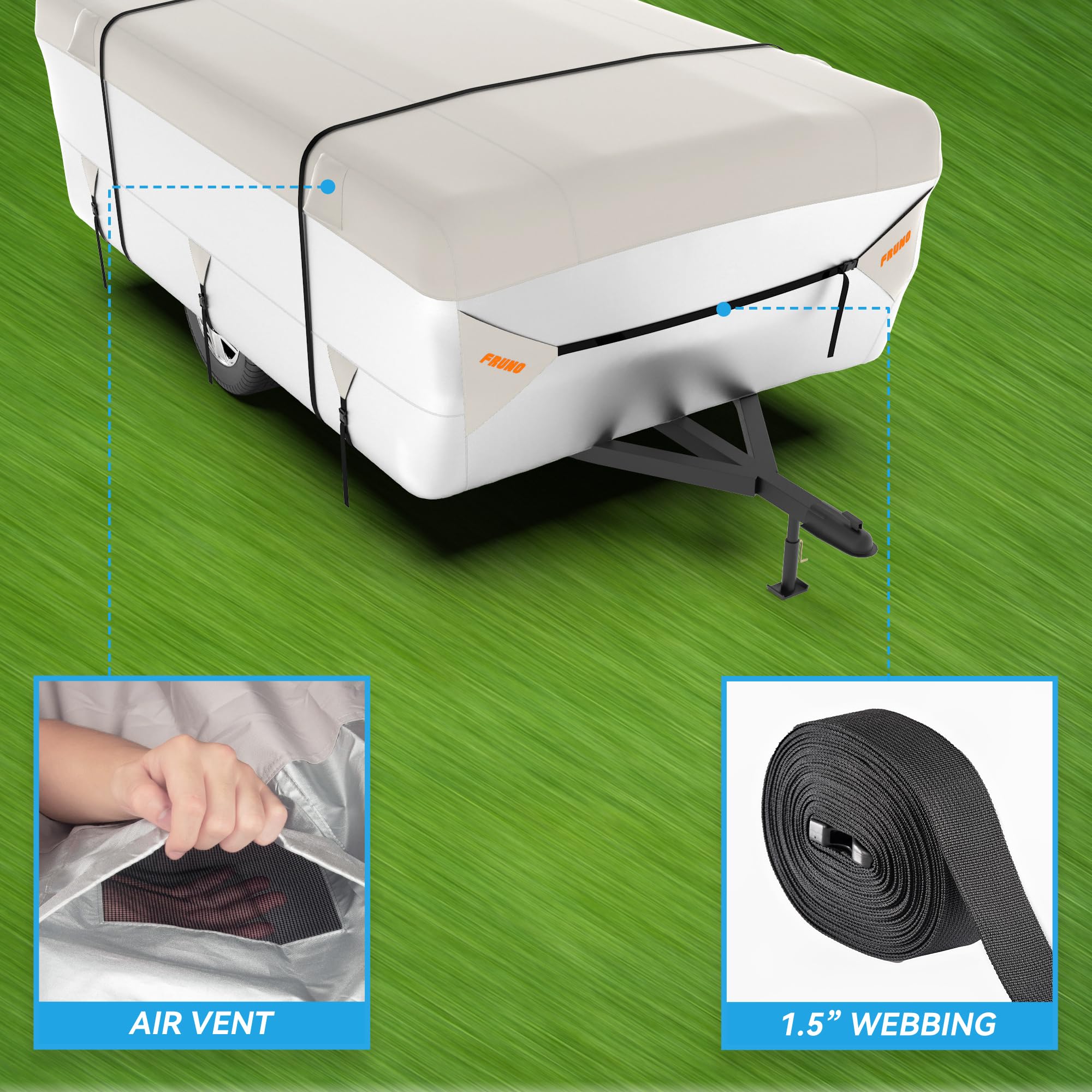 FRUNO oxford fabric with UV inhibitors slows sun damage.