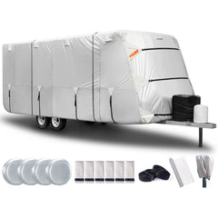 FRUNO Oxford travel trailer cover top view protects against weather and debris