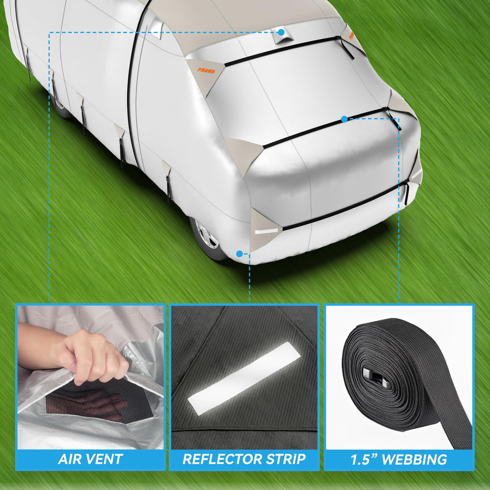 FRUNO Class B RV Cover reflective strips for night safety and visibility