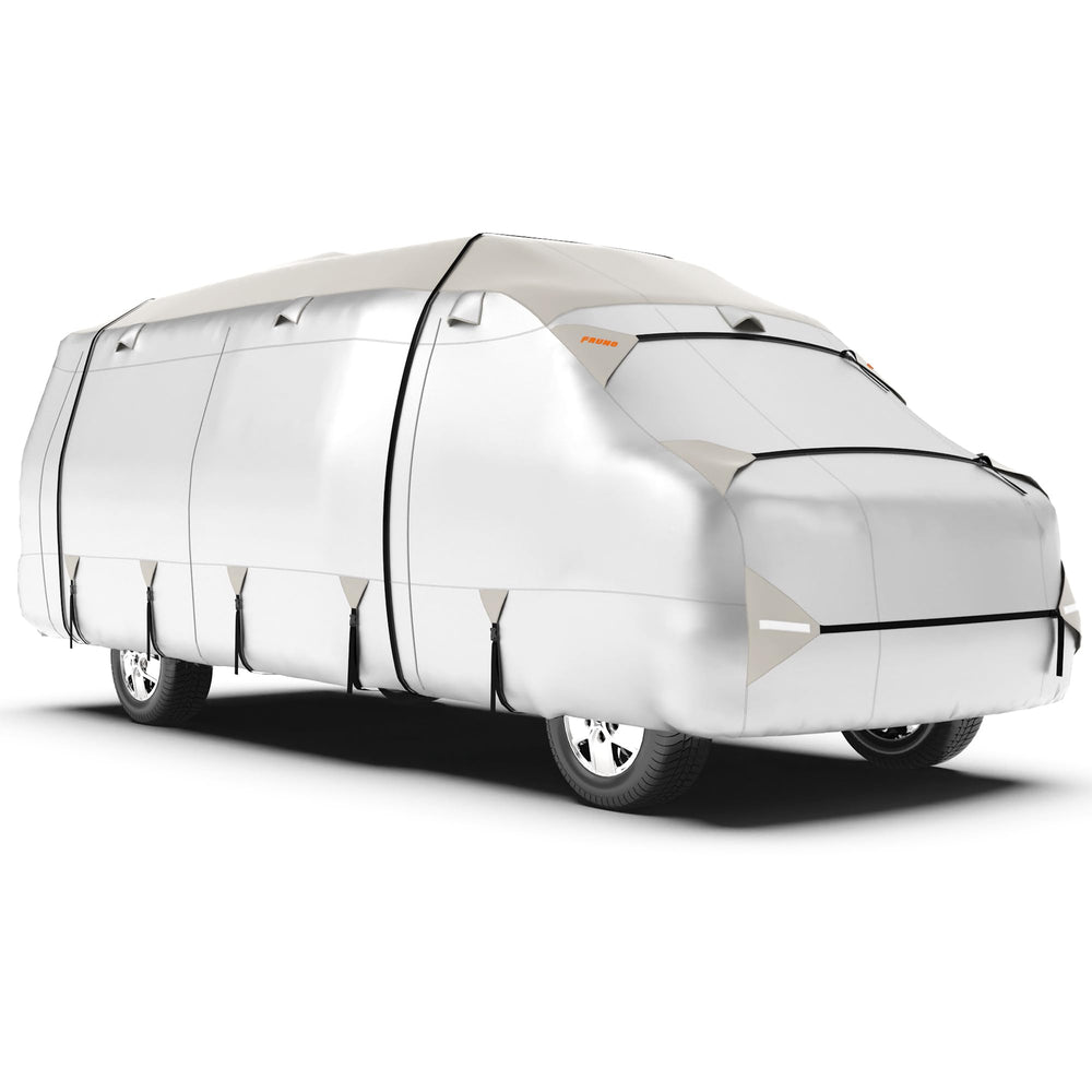FRUNO RV cover front view showing a snug fit and weather protection