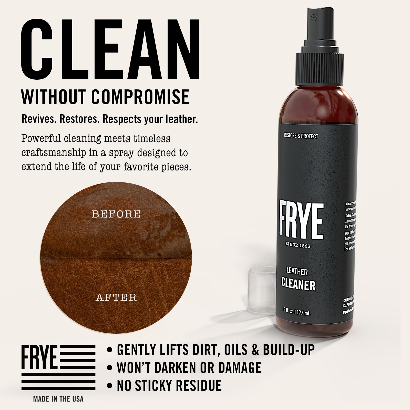 Frye Instant Leather Cleaner spray in action on leather