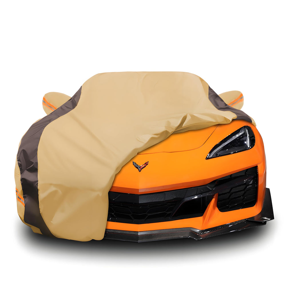 FSGRICH Corvette cover front view protects from rain and sun.