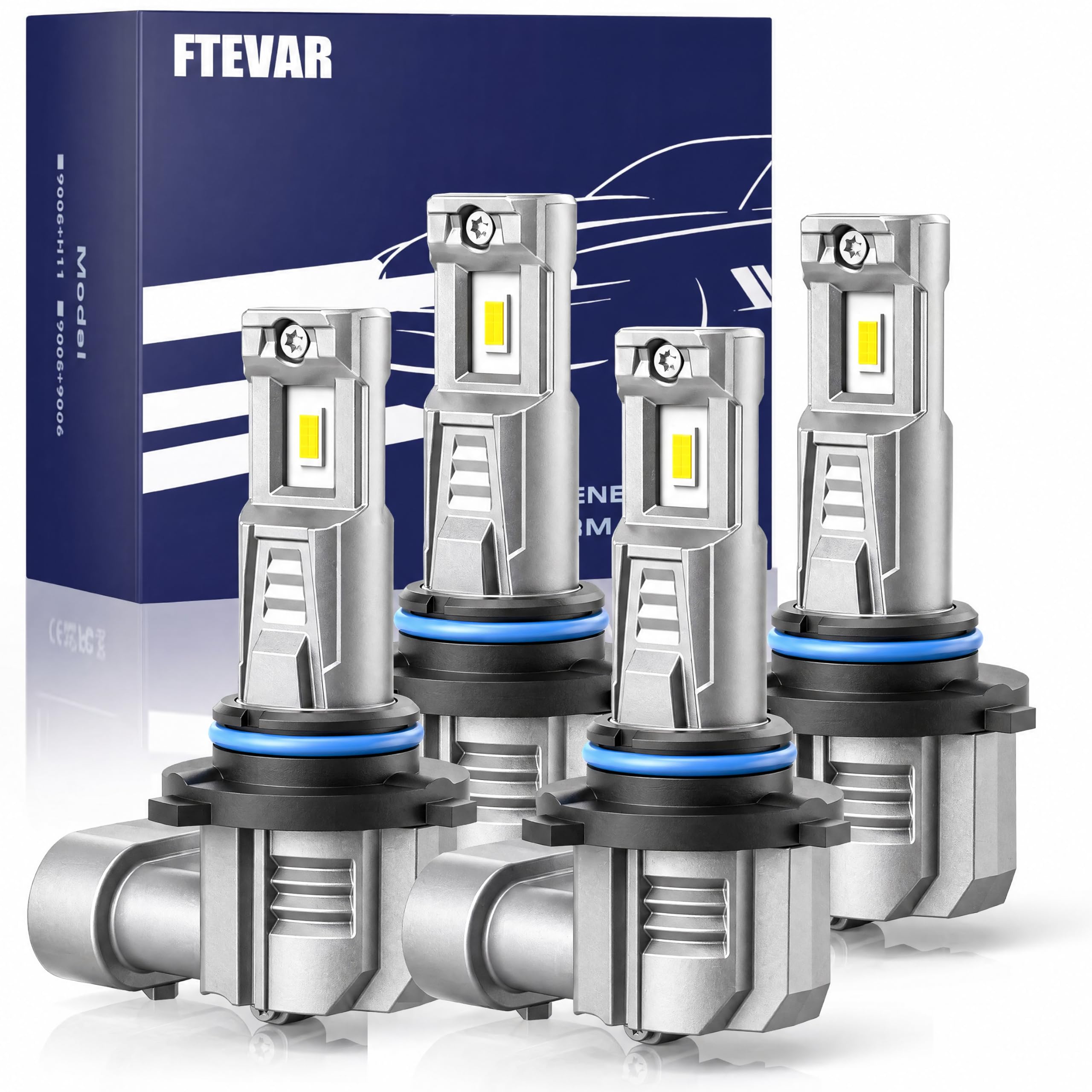 FTEVAR 9005/9006 combo bulbs front view for enhanced night visibility.