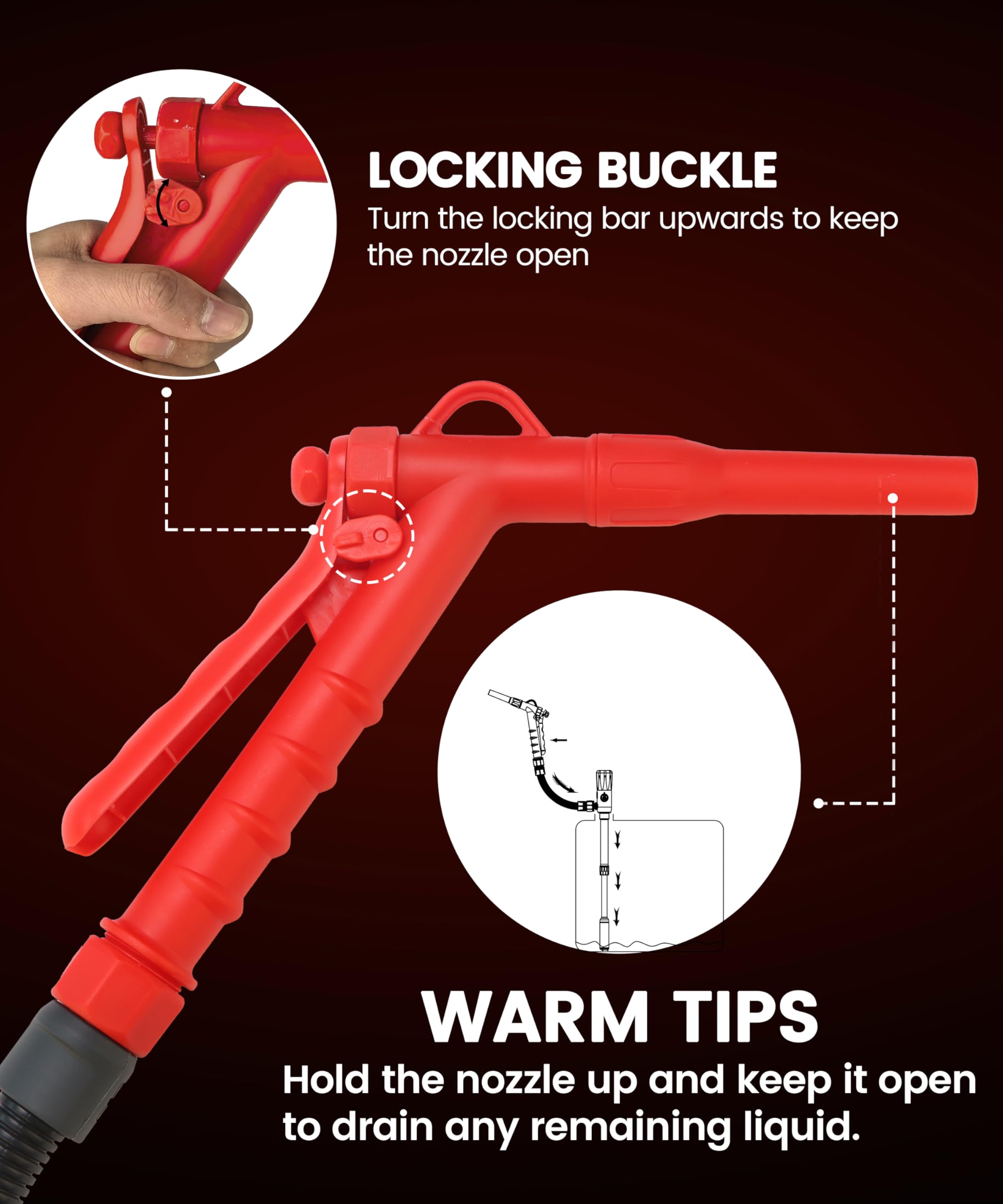 Fuelio manual control nozzle helps prevent spills with controlled flow.