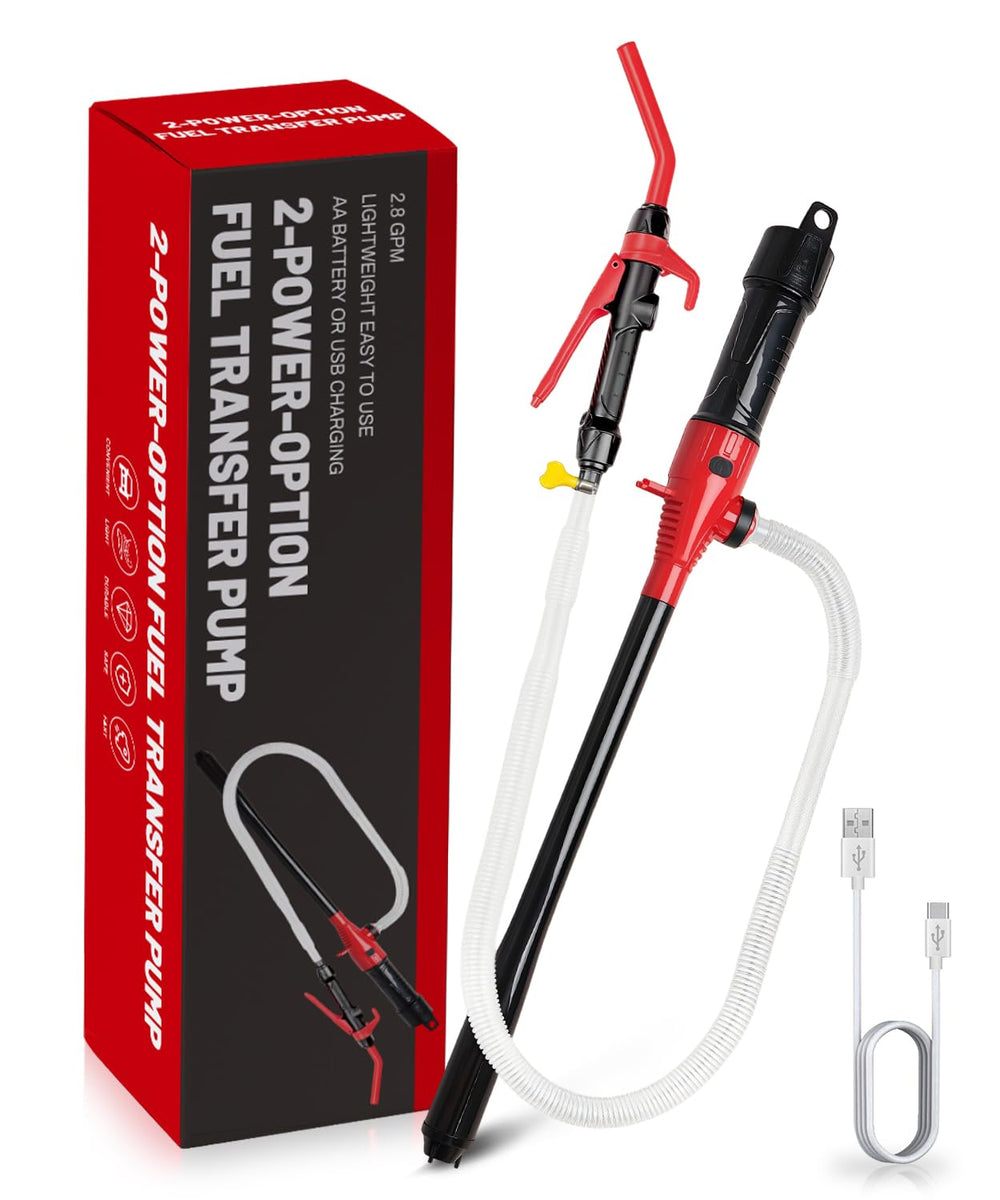 Fuelio electric USB fuel transfer pump in red for quick, cordless fueling.