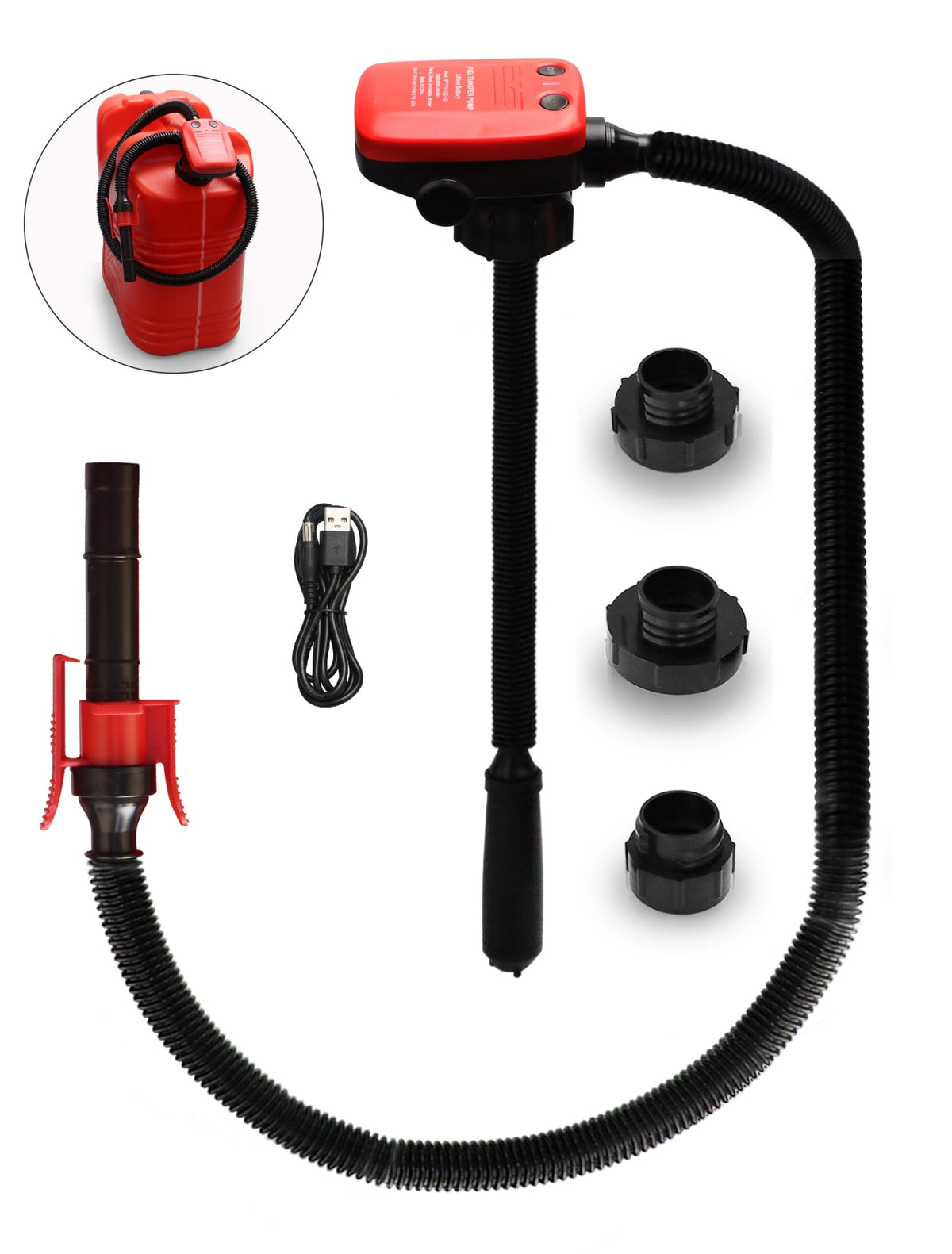 Fuelio Rechargeable Fuel Transfer Pump pouring fuel into a car