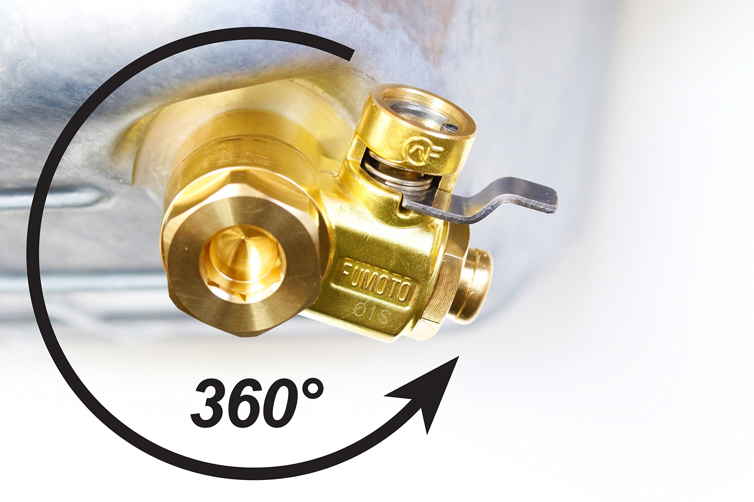 Fumoto valve enables oil drain without touching hot oil for safety.