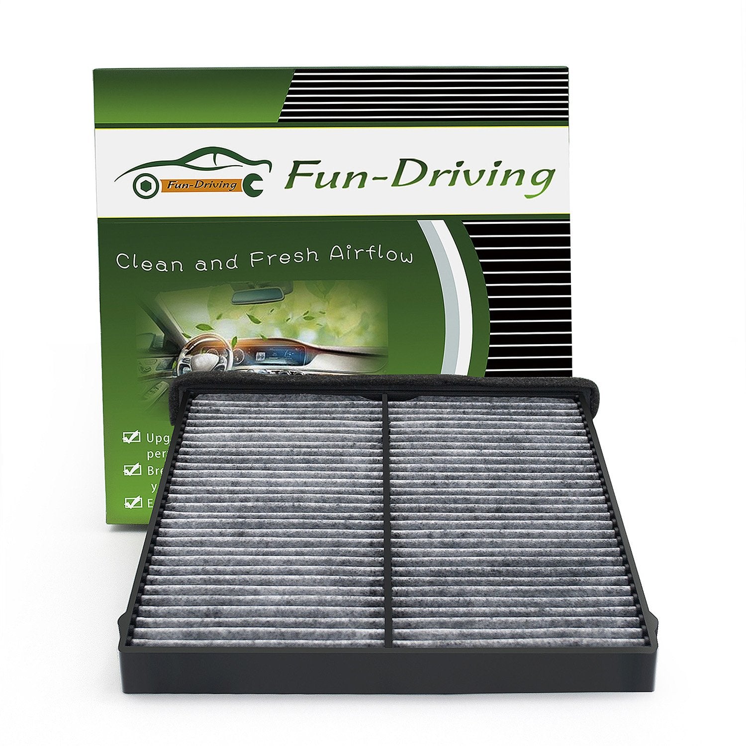 FUN-DRIVING FD811 cabin filter side view showing fitment for Mazda models with reliable airflow.