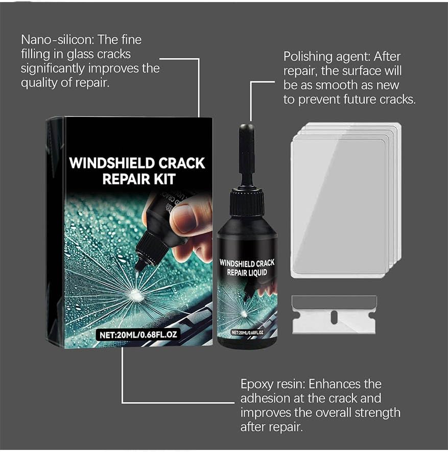 FunApricity nano glass repair fluid bottle for quick, clear crack sealing.