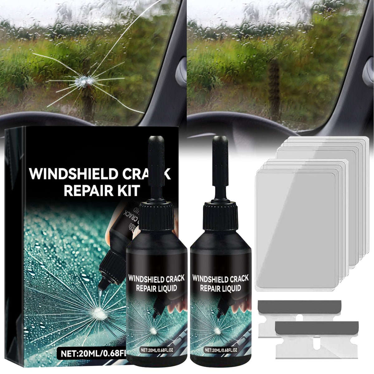 FunApricity upgrade windshield repair kit box for on-the-go fixes.