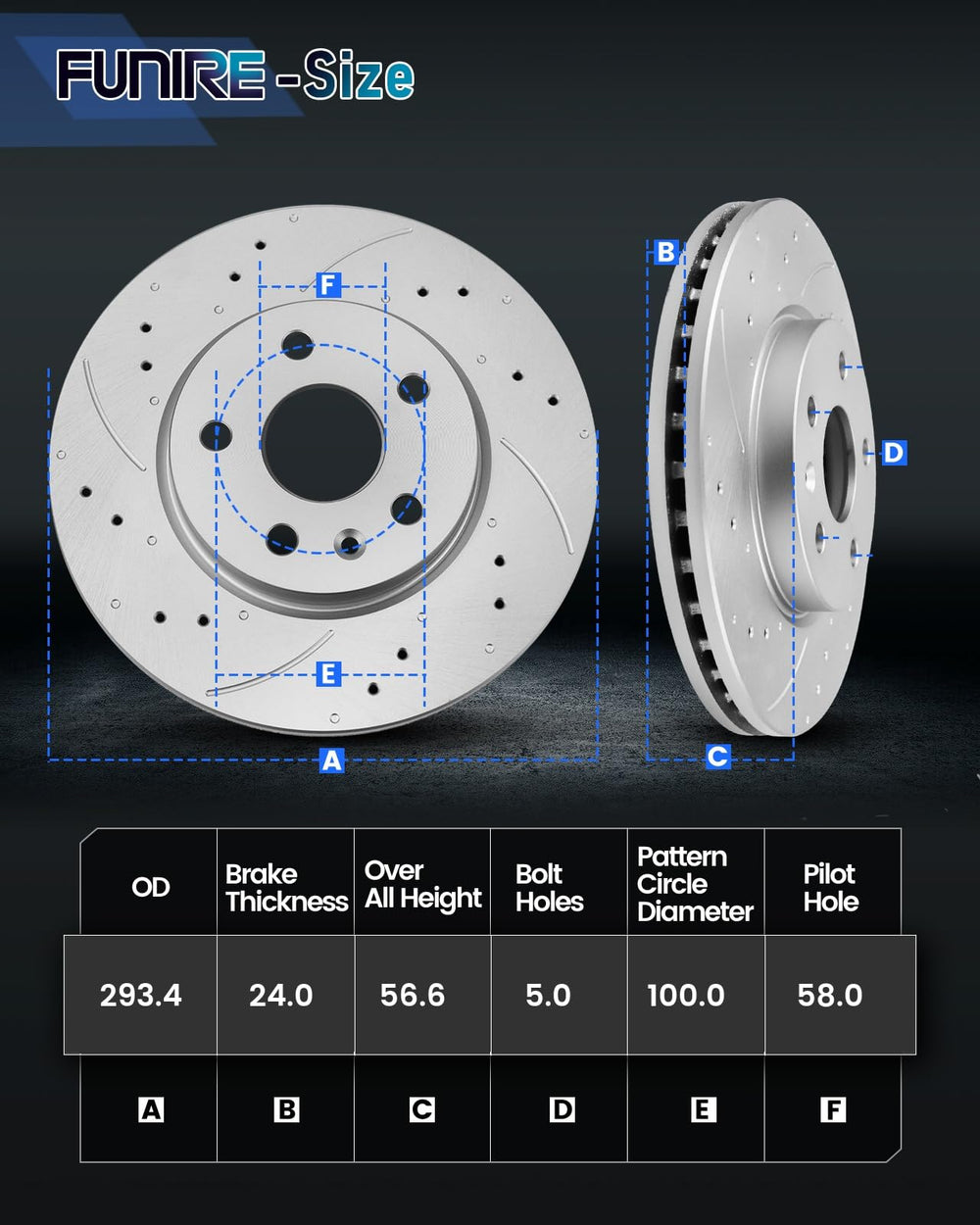Brake kit components laid out for Subaru Forester and Outback compatibility