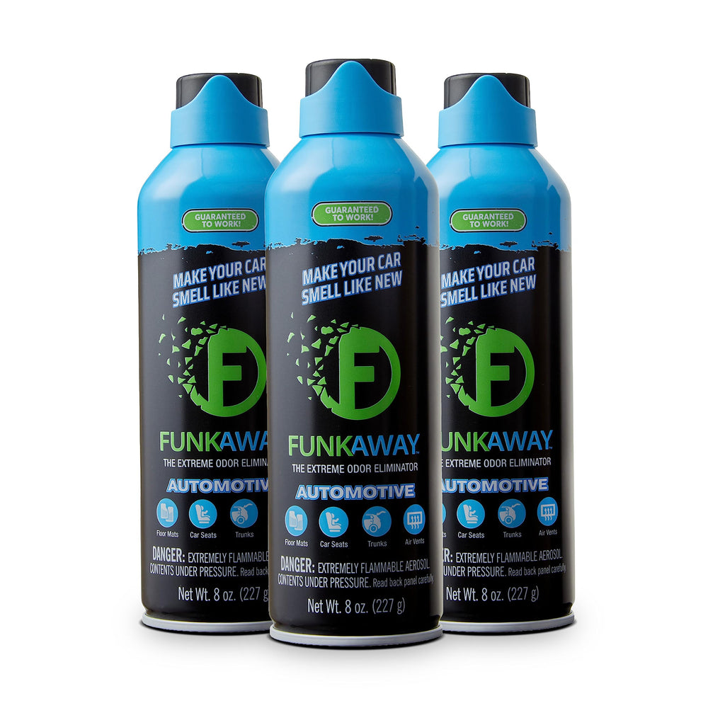 FunkAway Car Deodorizer Spray 8 oz 3-pack bottles neutralize odors in vehicles