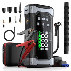FunLaud All-Around 9000A jump starter front view with LCD display for quick battery checks.
