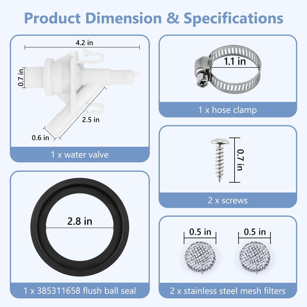 Funmit RV toilet valve kit compatibility with 300-310-320 series.