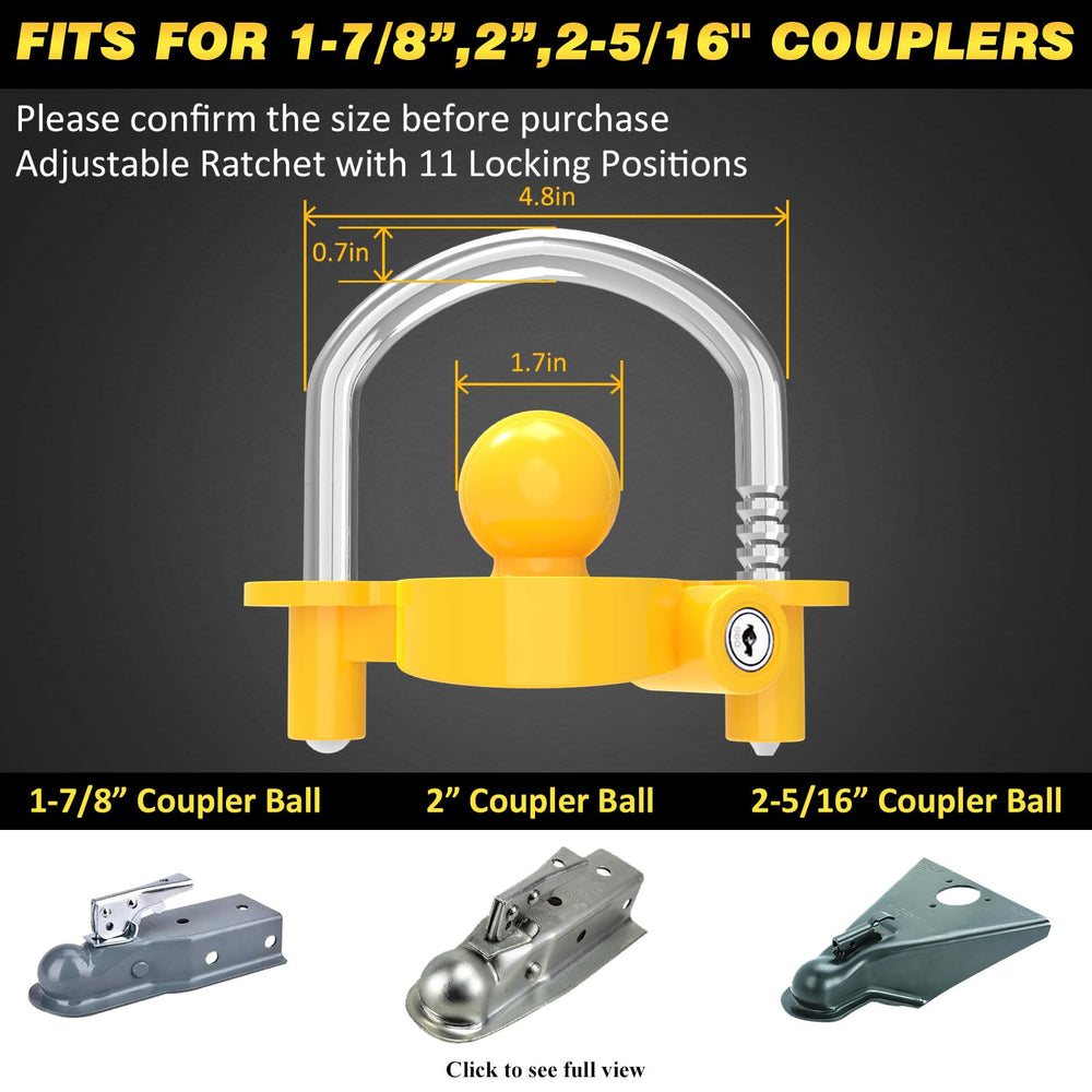 Funmit trailer lock fits 2 inch coupler with adjustable ratchet for secure fit