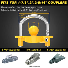 Funmit trailer lock fits 2 inch coupler with adjustable ratchet for secure fit