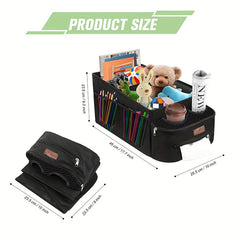 FUNNy elf backseat organizer with cup holders keeps drinks secure during rides.