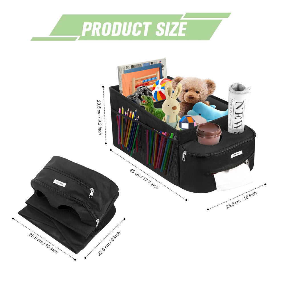 FUNNy elf car-seat organizer side view showing cup holders and pockets