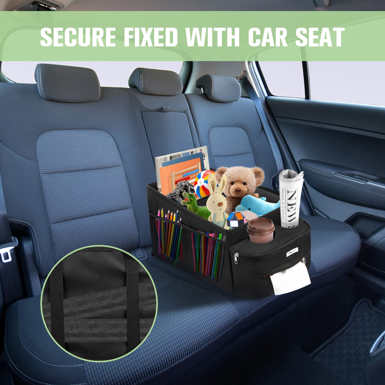 FUNNy elf multiple compartments and pockets help keep toys and snacks organized