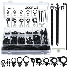 Funnymoom 200pc car wire loom clips kit in a clear box for organized installation.