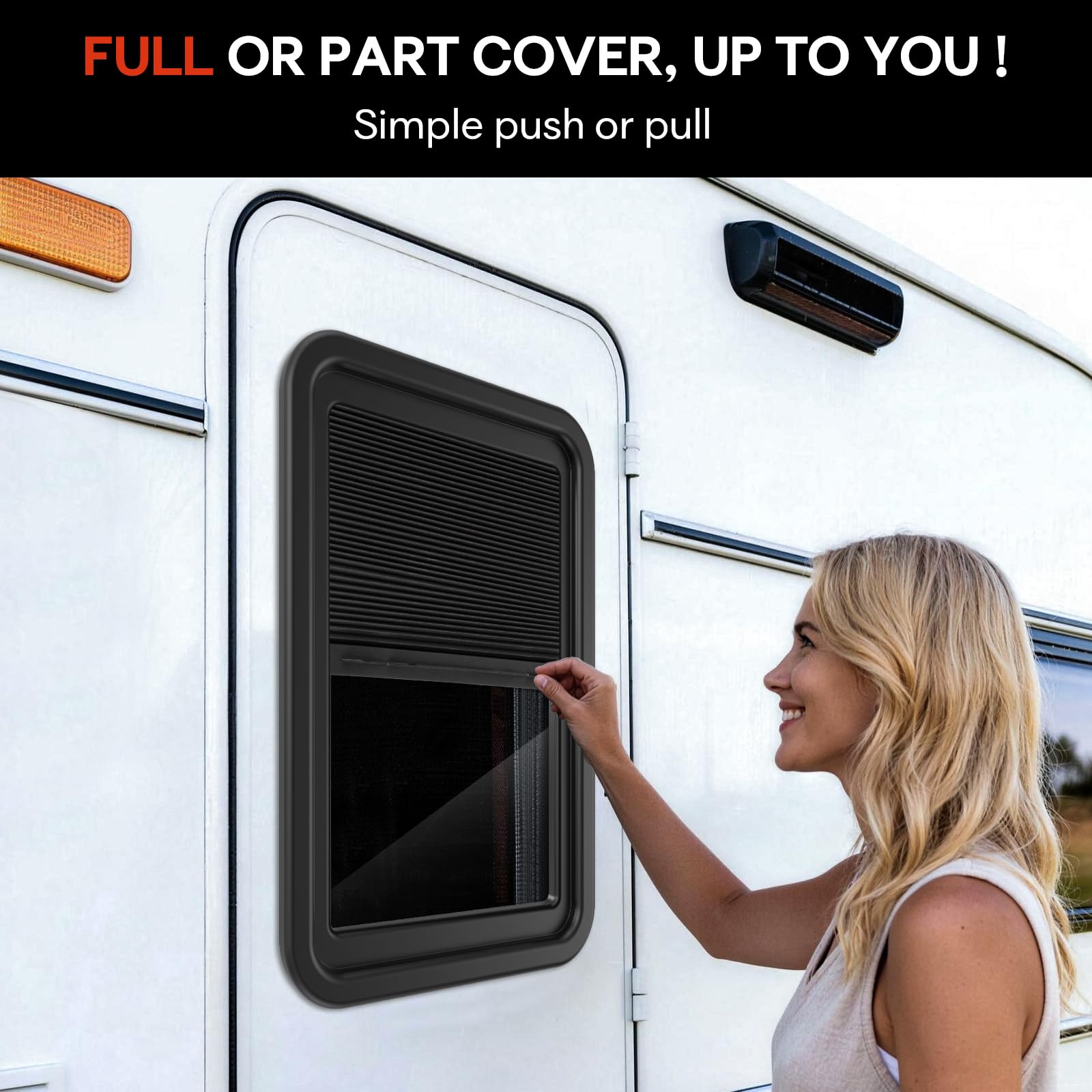 Funomo Lippert snap-on frame shade attachment enables fast, tool-free installation.