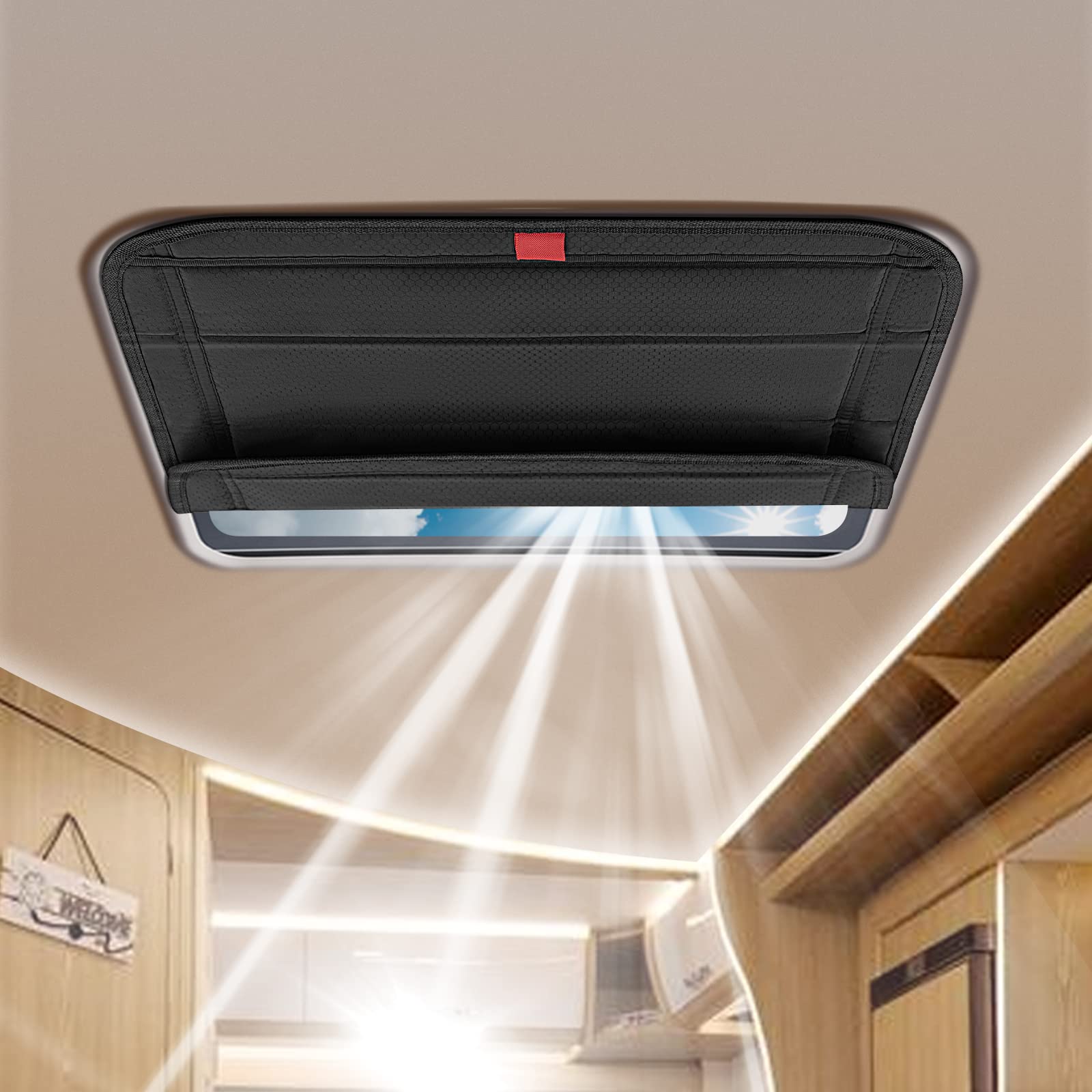 Funomo magnetic RV vent cover with universal fit for skylights and vents, quick shade on the go.