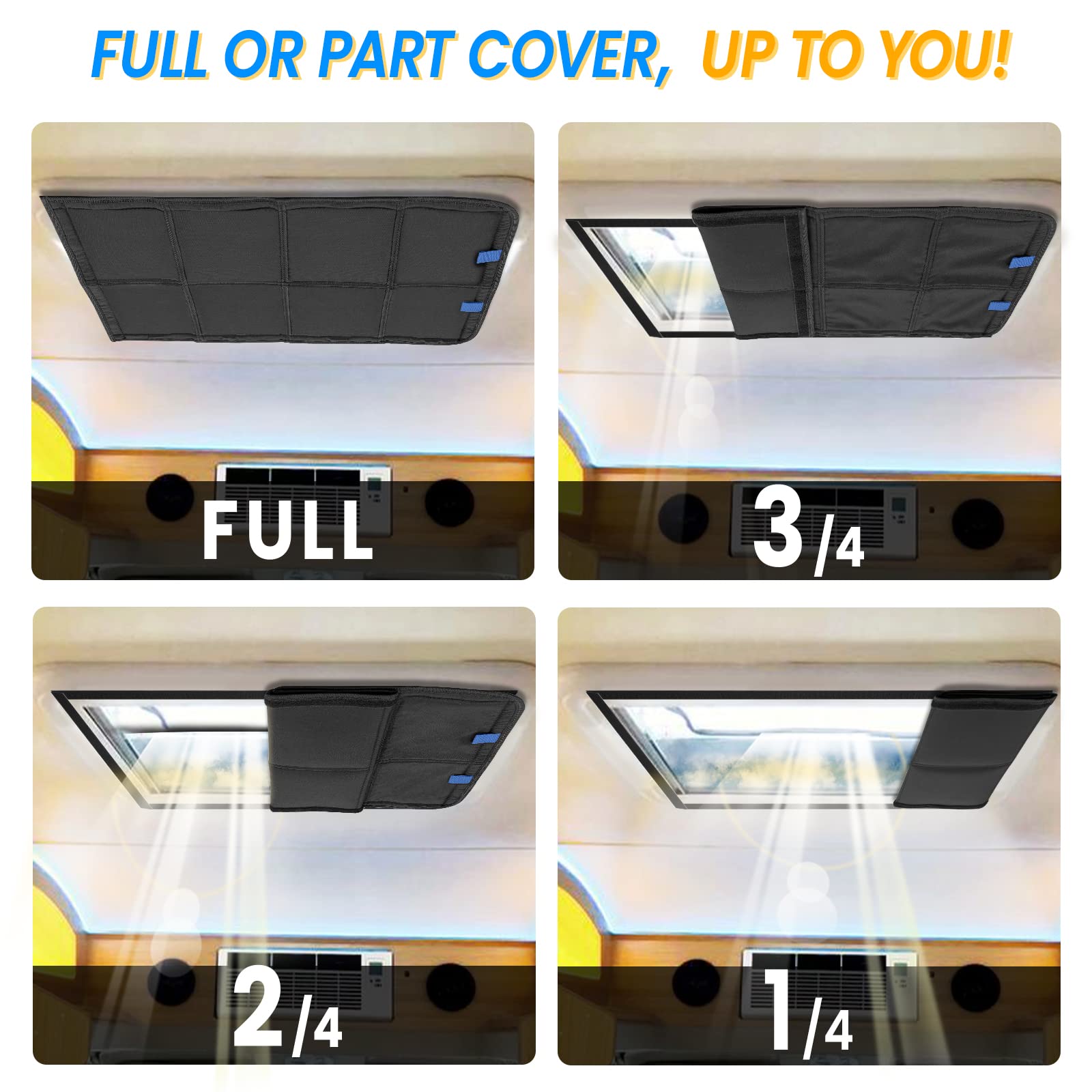 Funomo universal-fit skylight shade compatible with many RV skylights