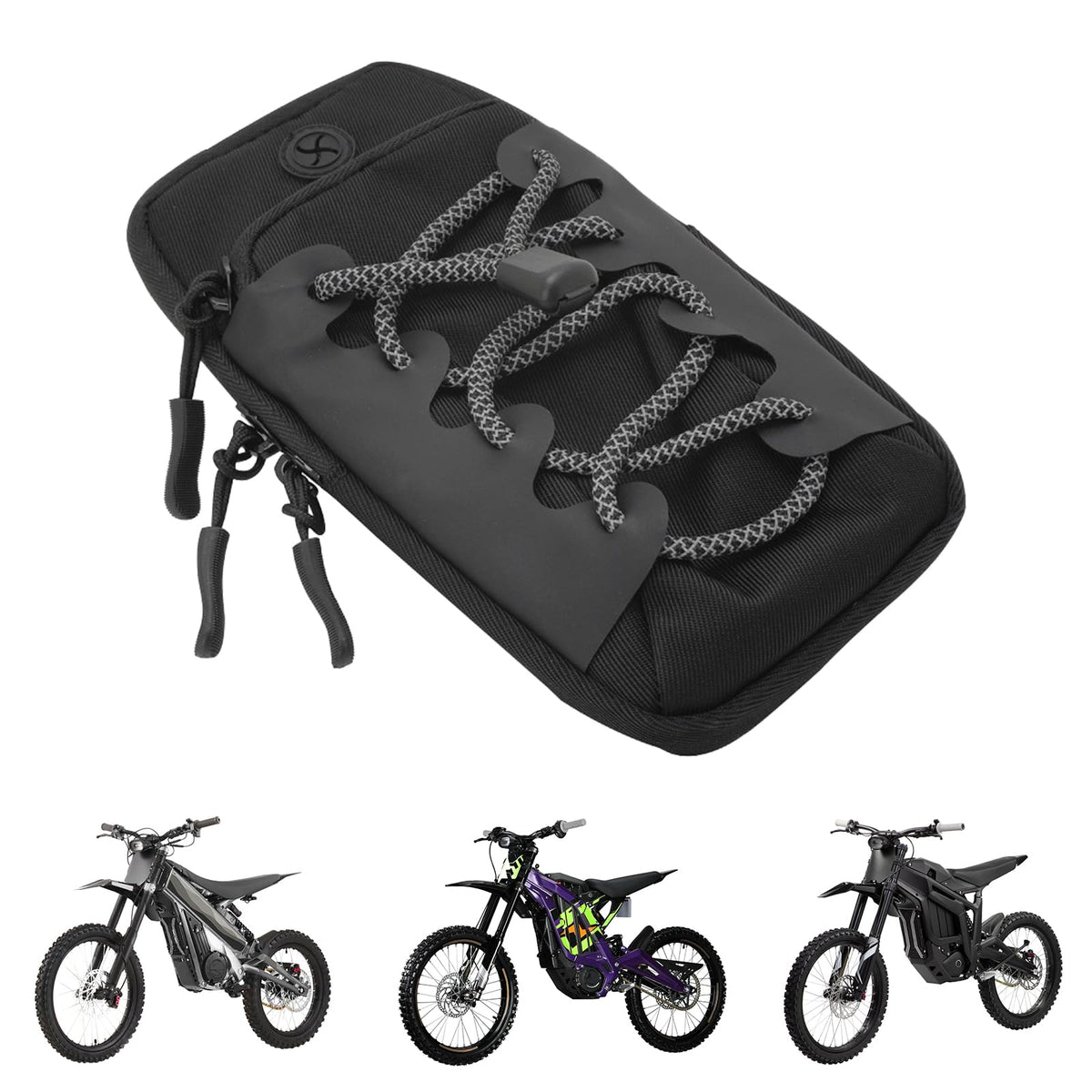 Funparts front frame bag installed on Sur Ron for secure essentials