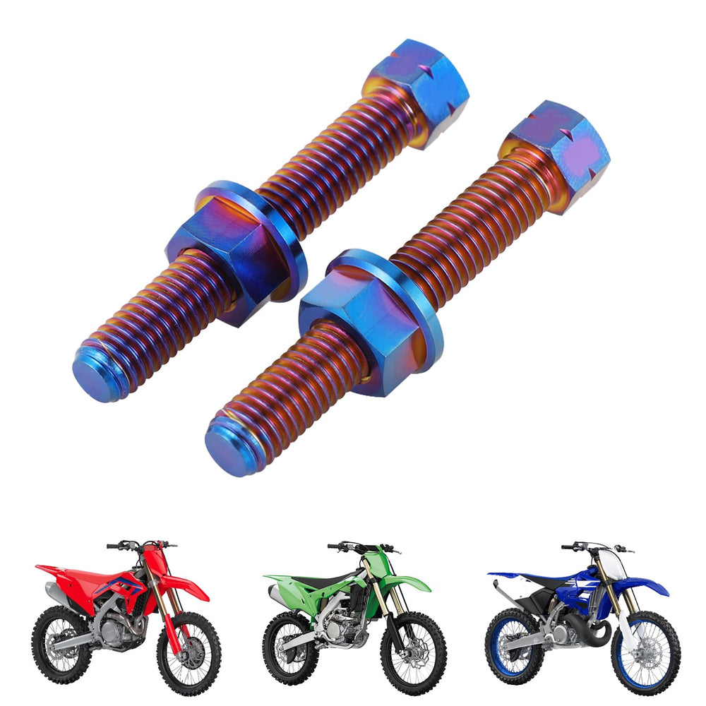 Funparts titanium chain adjuster bolt securely installed on rear axle