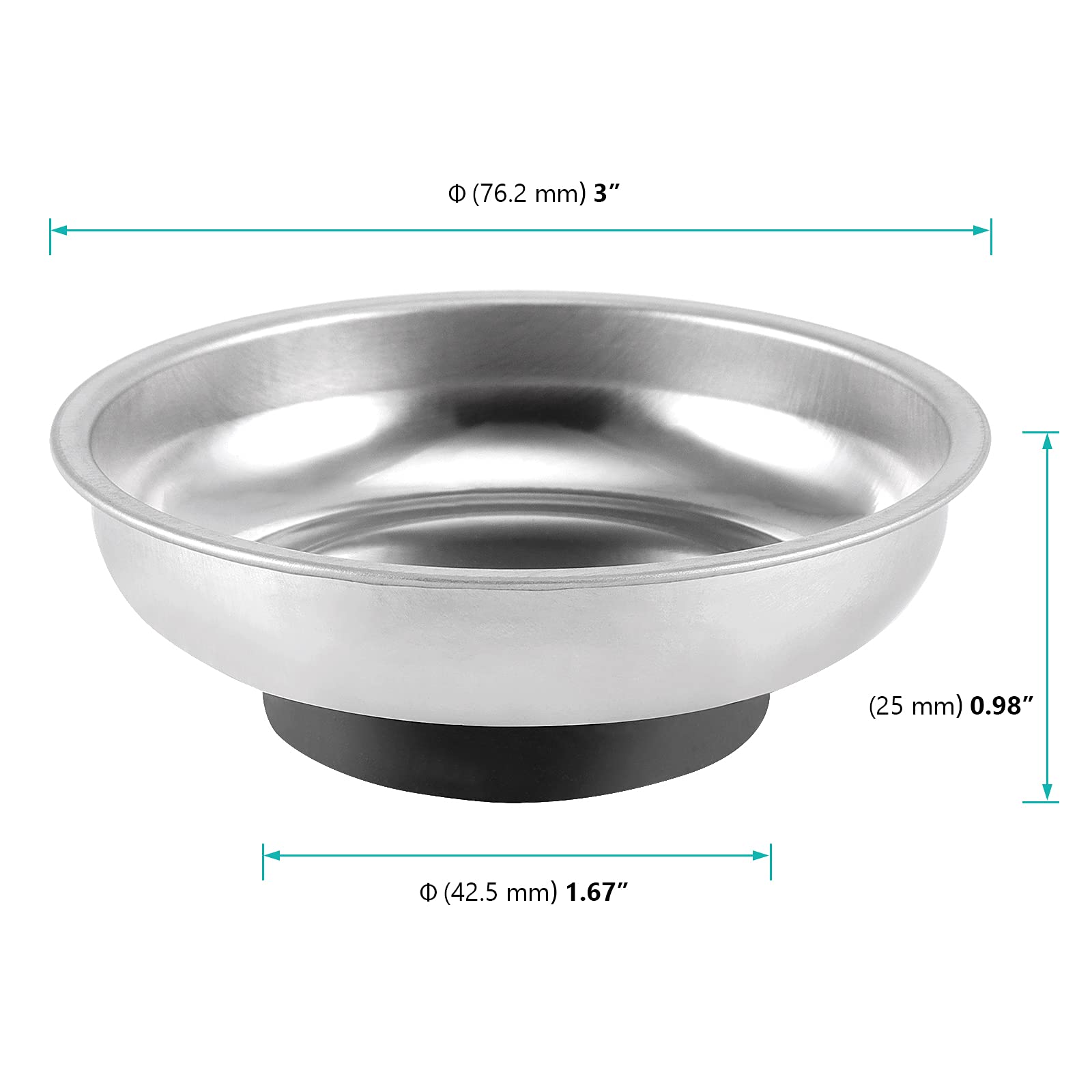 FUNSUEI stainless steel magnetic bowl keeps small parts in place.
