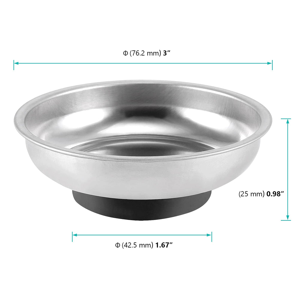 FUNSUEI stainless steel magnetic bowl keeps small parts in place.