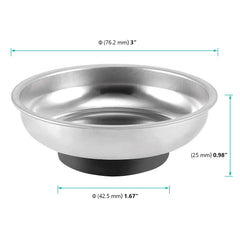 FUNSUEI stainless steel magnetic bowl keeps small parts in place.