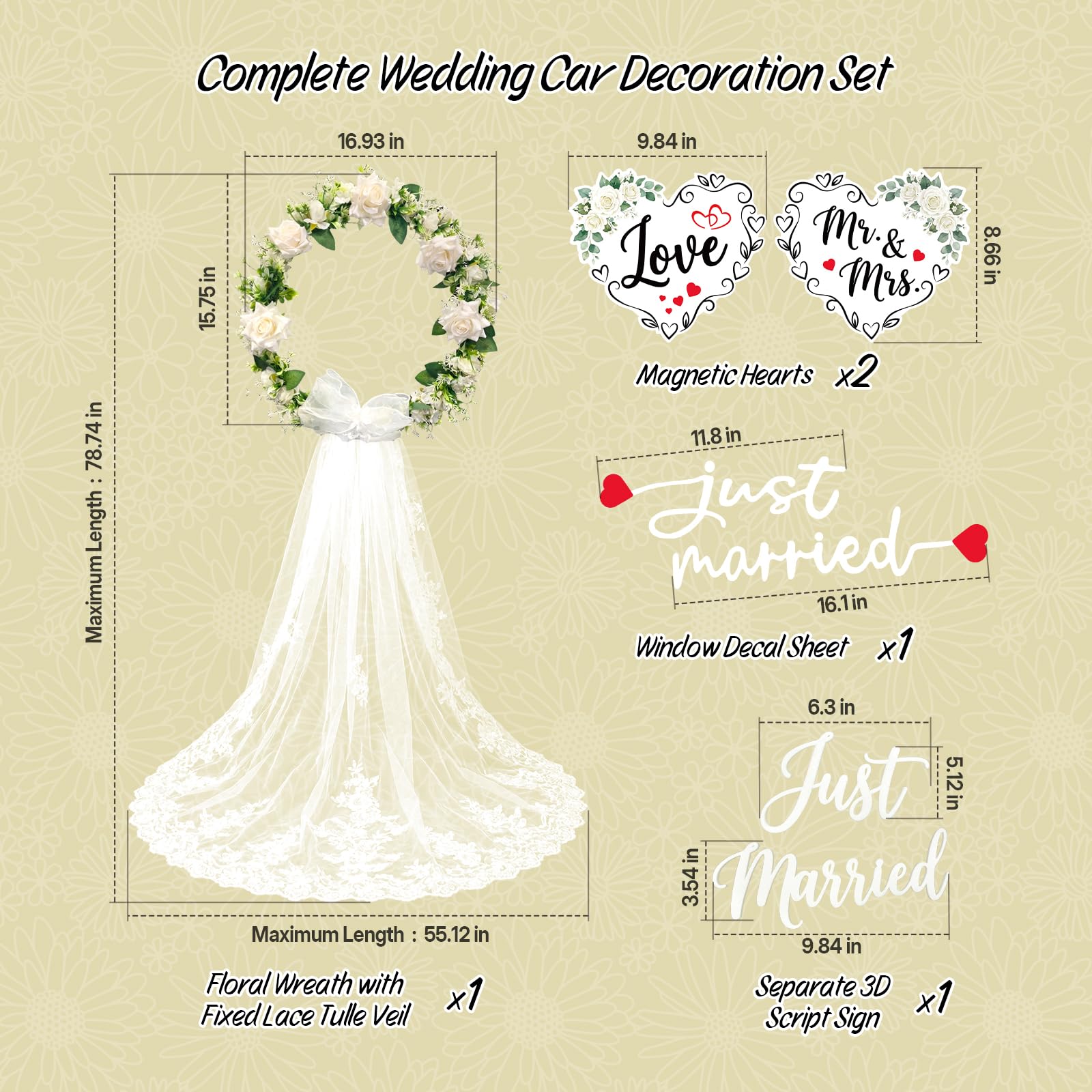 Funtinshdy 3D Just Married sign offers flexible styling options