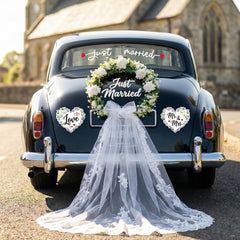 Funtinshdy Just Married car decor wreath adds elegant entry on the vehicle