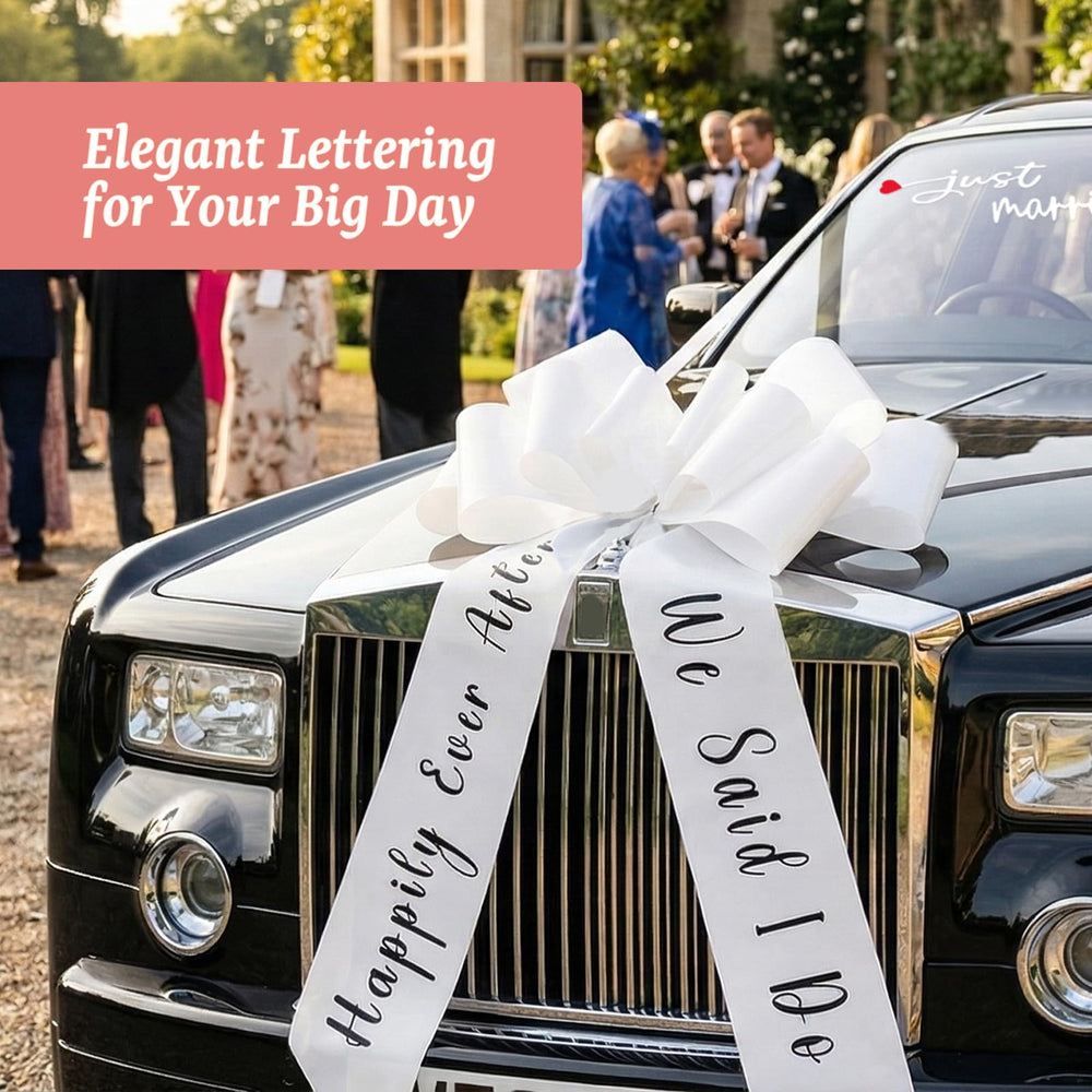 Funtinshdy white wedding bow suits classic, modern, or vintage cars.