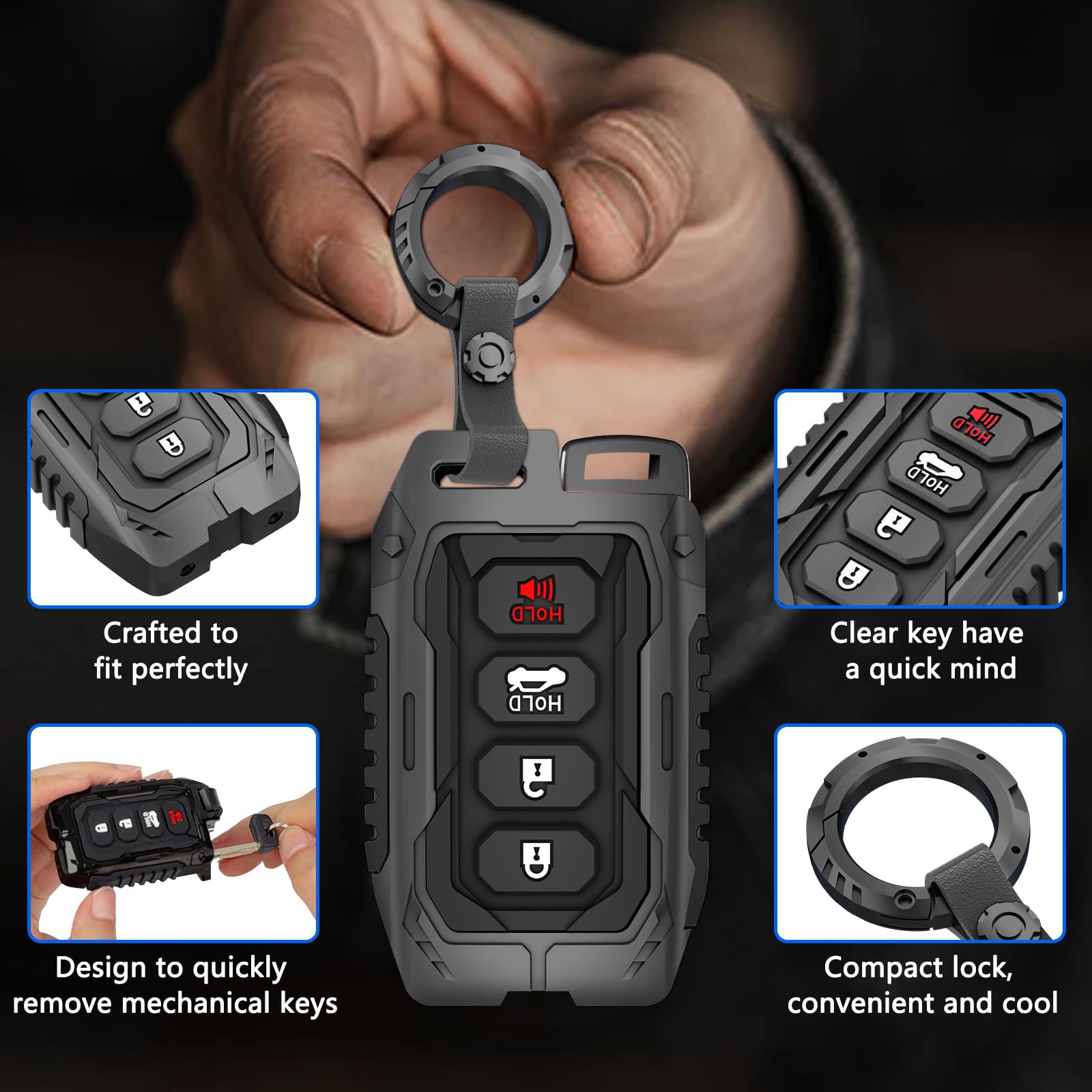 FUNY metal key fob cover with luminous buttons helps locate your key at night.