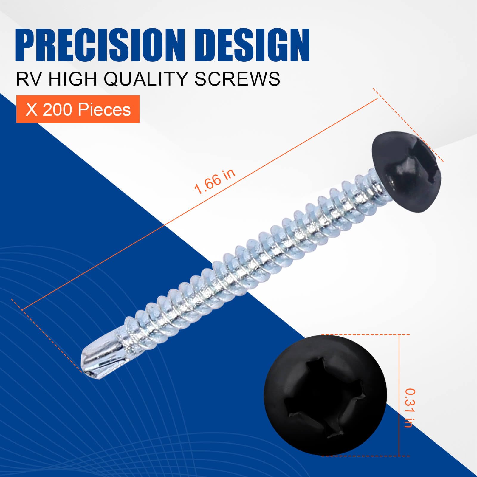 Fuoequl square-head 8X1 screw with zinc coating resists corrosion on RV decks.