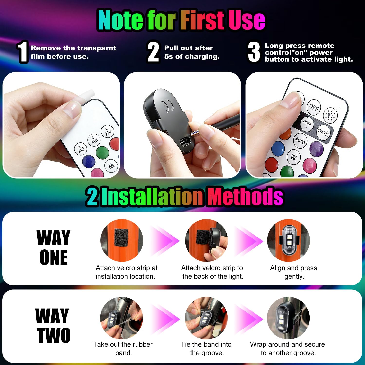Furlerkam wireless LED lights USB rechargeable power for flexible use