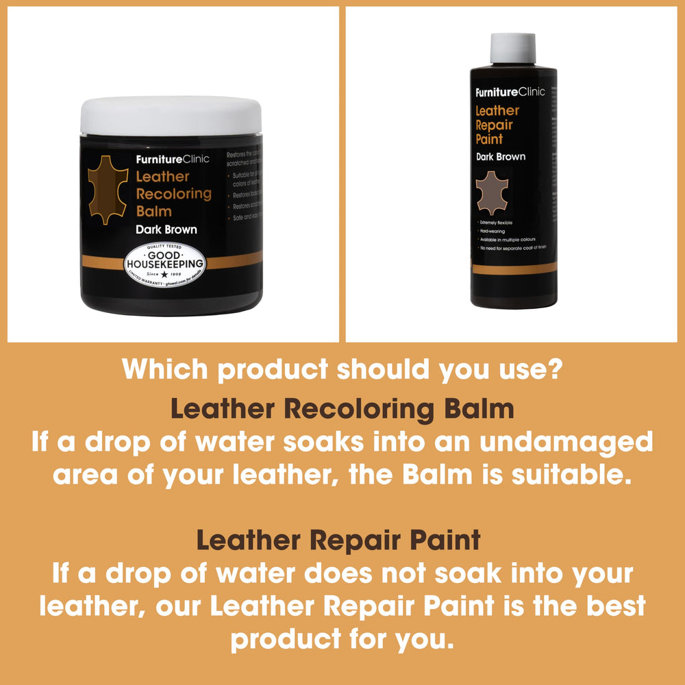 Before and after leather repair using Furniture Clinic products