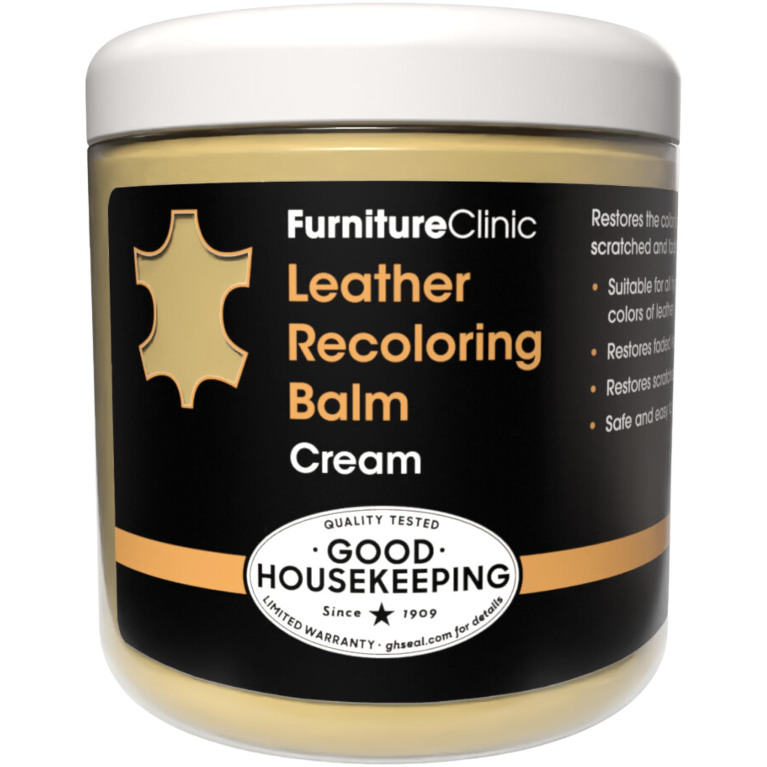 Furniture Clinic Leather Recoloring Balm cream bottle for easy at-home touch-ups and color restoration.