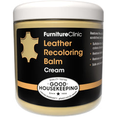 Furniture Clinic Leather Recoloring Balm cream bottle for easy at-home touch-ups and color restoration.