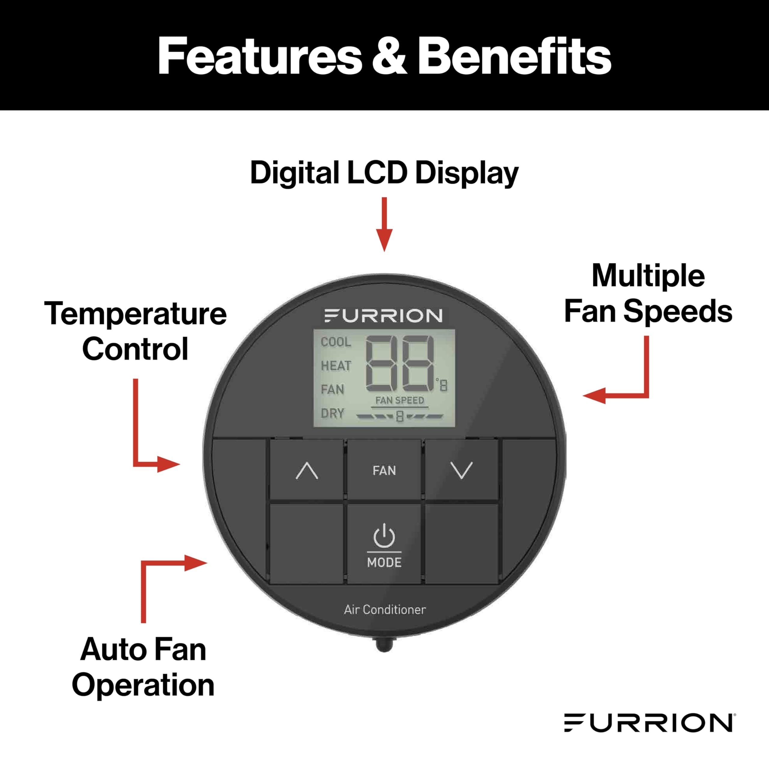 Furrion Chill HE thermostat digital display visible in the dark