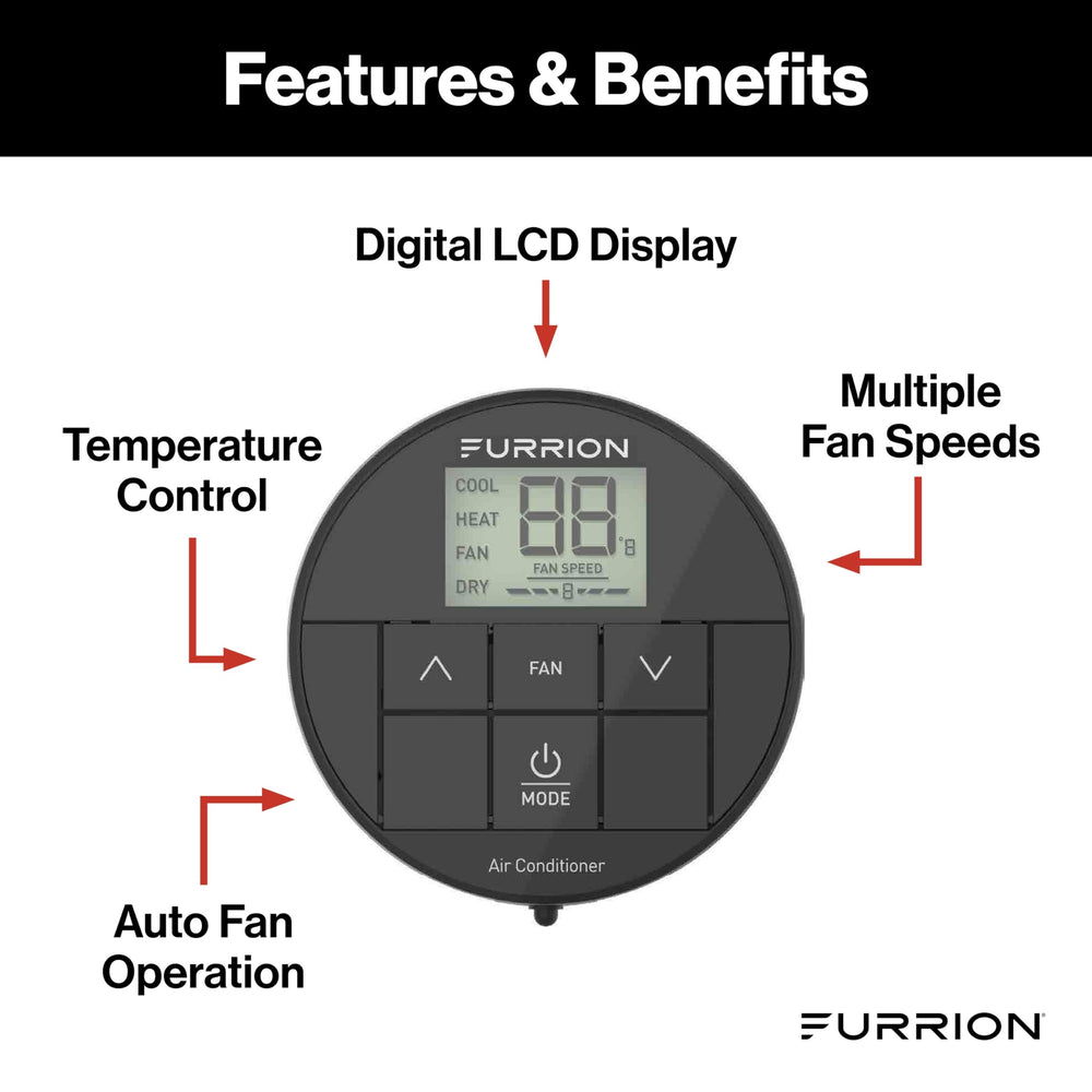 Furrion Chill HE thermostat digital display visible in the dark